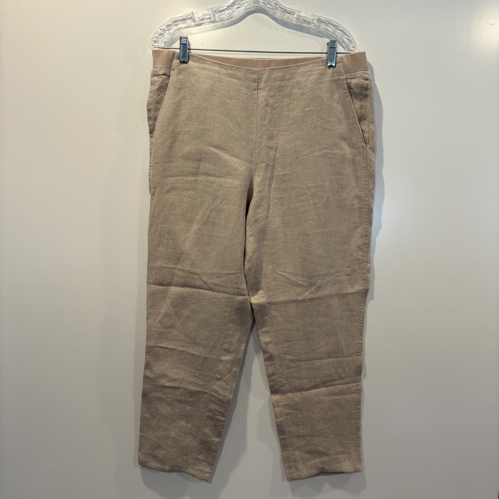 J Jill Love Linen Pants Tan Elastic Waist‎ Cropped Casual Womens Size Medium